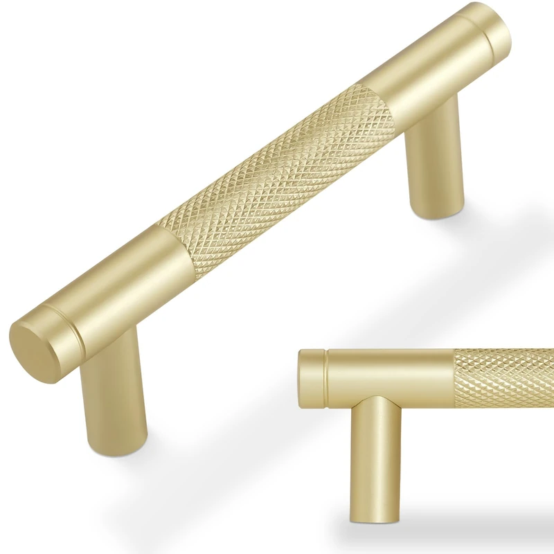 POVEFONK 20 Pack 3 inch(76mm) Brushed Brass Kitchen Cabinet Handles Knurled Cabinet Pulls Gold Drawer Pulls Kitchen Hardware