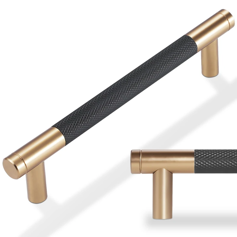 POVEFONK 30 Pack 5 inch(128mm) Black and Champagne Copper Kitchen Cabinet Handles Knurled Cabinet Pulls Black Drawer Pulls Kitchen Cabinet Hardware Kitchen Handles Drawer Pulls