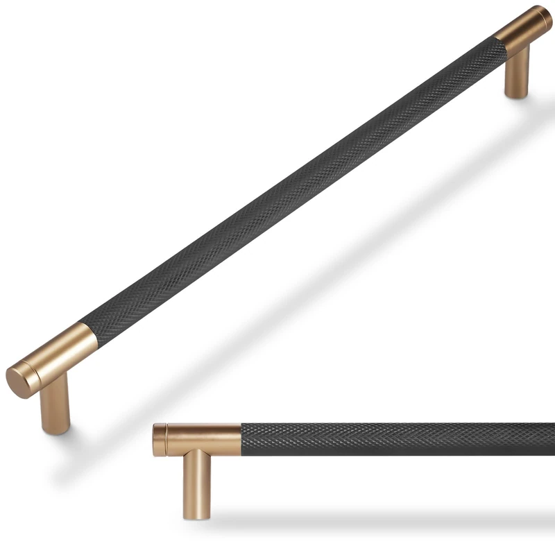 POVEFONK 10 Pack 11-1/3 inch(288mm) Black and Champagne Copper Kitchen Cabinet Handles Knurled Cabinet Pulls Black Drawer Pulls