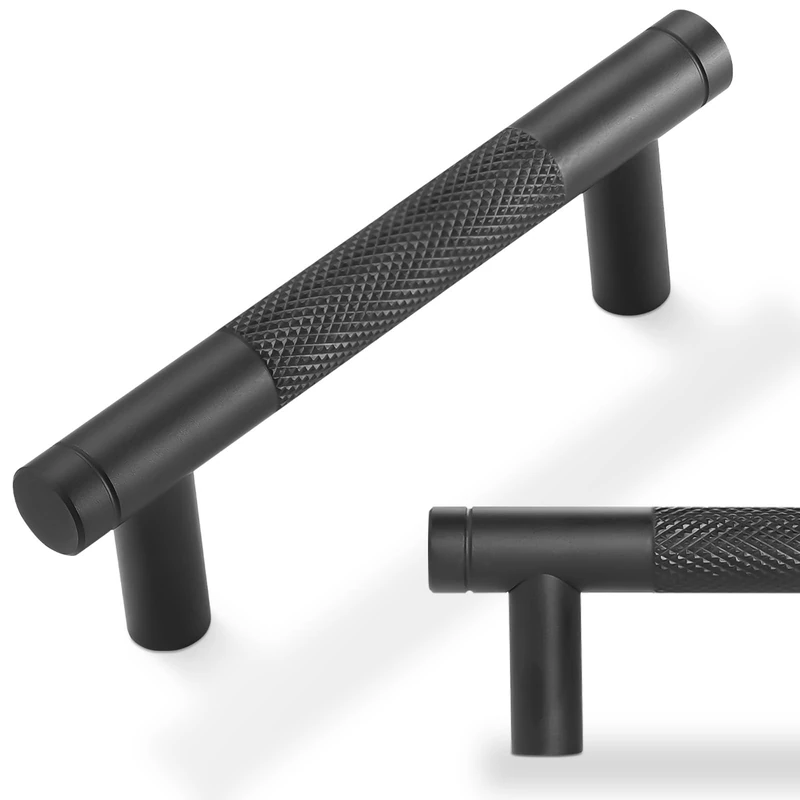 POVEFONK 20 Pack 3 inch(76mm) Matte Black Kitchen Cabinet Handles Knurled Cabinet Pulls Black Drawer Pulls Kitchen Hardware