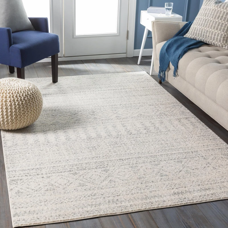 Livabliss Nuoro Geometric Rug - Scandi Area Rugs Living Room 120x170 cm, Dining, Kitchen - Neutral, Abstract Patterned Rugs, Boho Style, Easy Care Pile - Large Rug, Grey and White