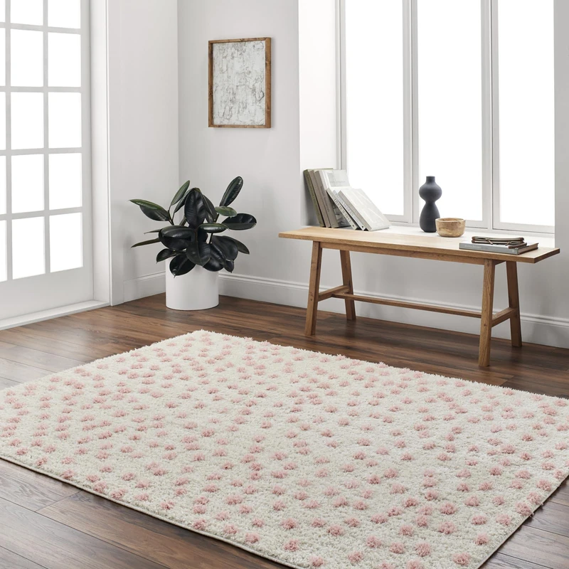Livabliss Pinon Shaggy Rug - Modern Berber Rugs Living Room, Large 120x170 cm, Soft Shaggy Rugs for Bedroom - Neutral Boho Fluffy Rug, Easy Care Plush Thick Pile - Beige and Light Pink