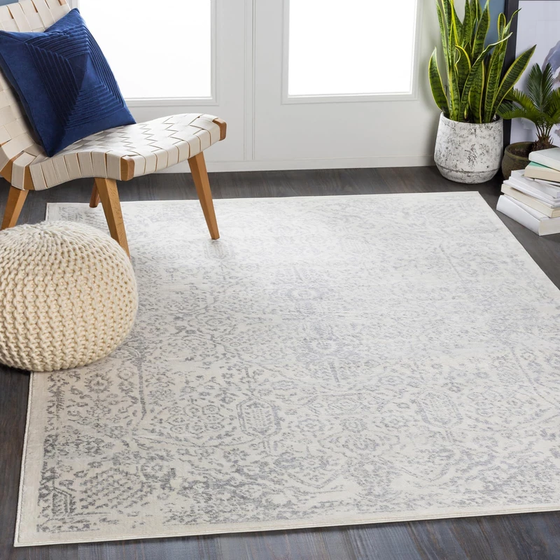Livabliss Allery Vintage - Area for Living Room 120x170 cm, Bedroom - Scandi Neutral, Traditional Patterned Boho Style, Natural Easy Care Pile - Large, Grey and White