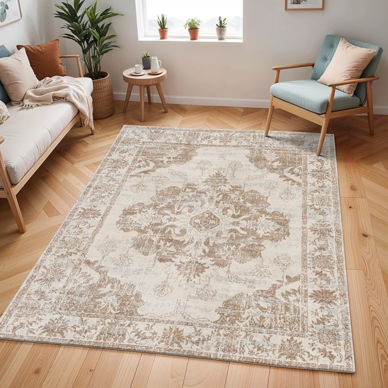 Livabliss Chellala Vintage - Area for Living Room 120x170 cm, Bedroom - Scandi Neutral, Traditional Patterned Boho Style, Natural Easy Care Pile - Large, Ivory, Tan and Grey