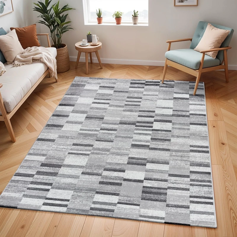 Livabliss Ariola Geometric Rug - Scandi Area Rugs Living Room 160x220 cm, Dining, Kitchen - Neutral, Abstract Patterned Rugs, Boho Style, Easy Care Pile - Large Rug, Black Grey, White