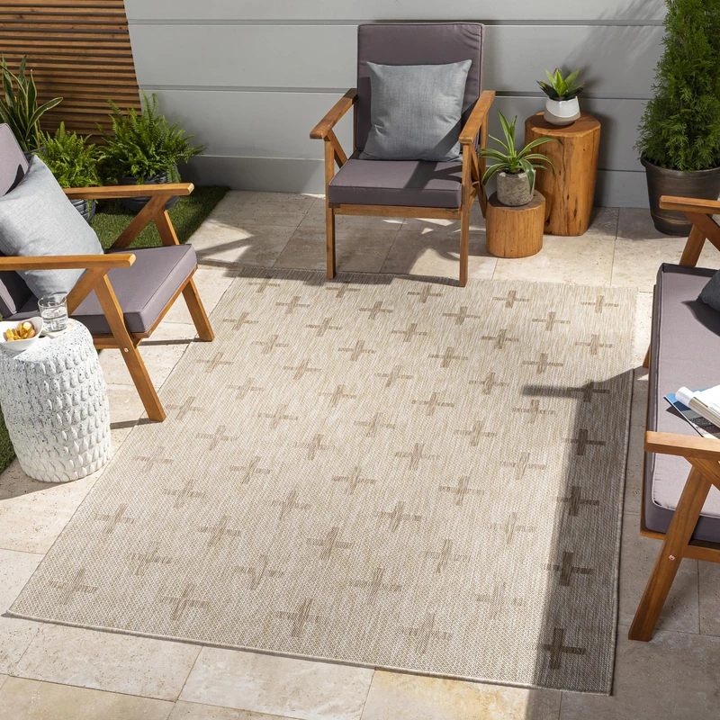 Livabliss Sannat Indoor Outdoor Rug - Large Boho Rugs for Living Room 120x170 cm Dining, Kitchen Carpet, Patterned Neutral and Coloured Rugs, Waterproof, Stain Durable - Tan, Cream, Beige