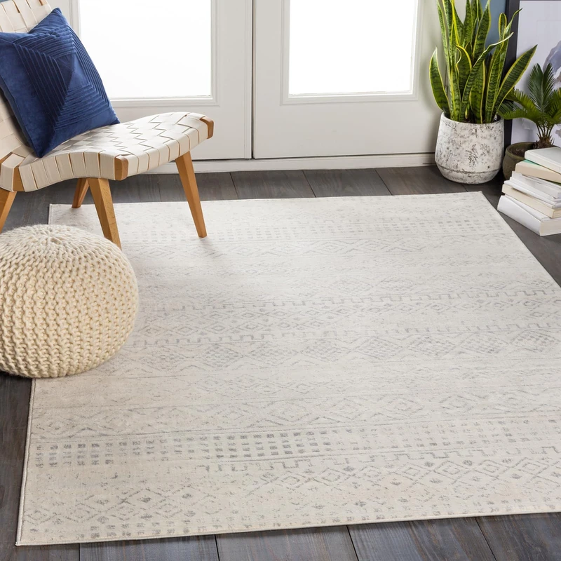 Livabliss Induja Limeux Geometric Scandi Style Floor Covering 120x170 cm – Neutral Abstract Boho Design for Living Room, Dining & Kitchen, Easy Care Pile, Grey & White