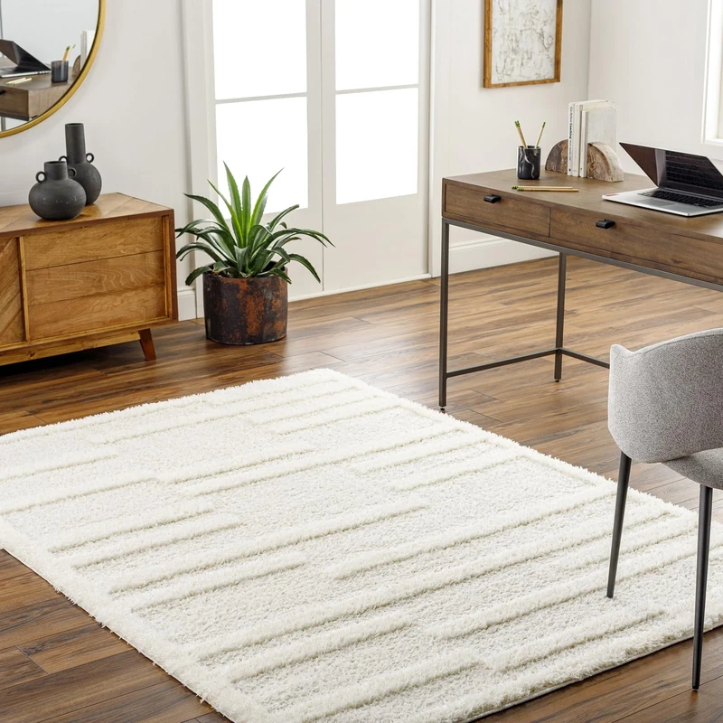 Livabliss Lagny Shaggy Rug - Modern Berber Rugs Living Room, Large 120x170 cm, Soft Shaggy Rugs for Bedroom - Neutral Boho Fluffy Rug, Easy Care Plush Thick Pile - Beige and White