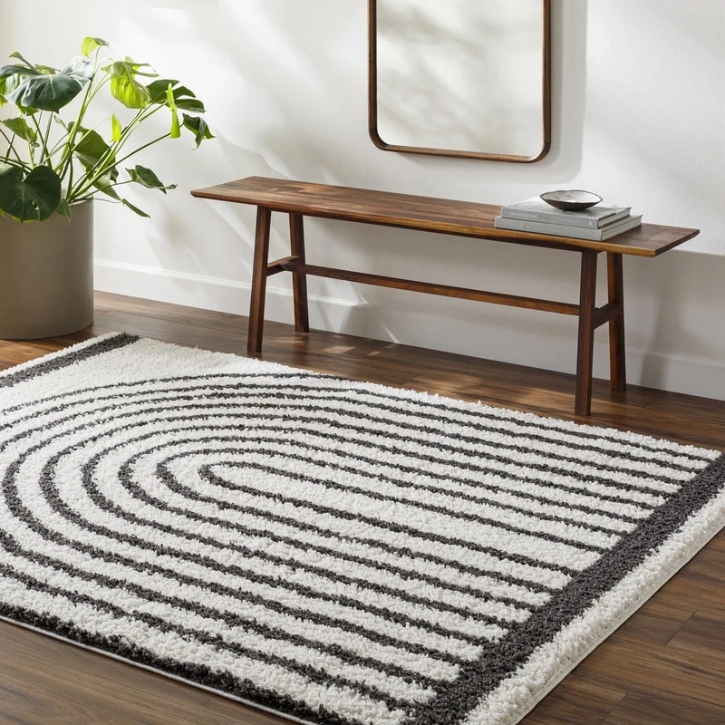 Livabliss Shumen Shaggy Rug - Modern Berber Rugs Living Room, Large 200x275 cm, Soft Shaggy Rugs for Bedroom - Neutral Boho Fluffy Rug, Easy Care Plush Thick Pile - White and Black
