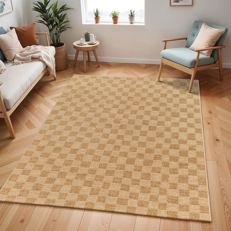 Livabliss Vanze Indoor Outdoor Rug - Large Boho Rugs for Living Room 120x170 cm Dining, Kitchen Carpet, Patterned Neutral and Coloured Rugs, Waterproof, Stain Durable - Amber and Tan