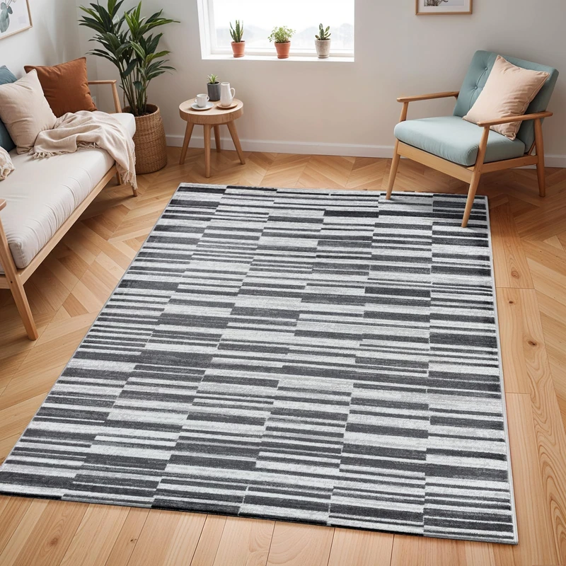Livabliss Montece Geometric Rug - Scandi Area Rugs Living Room 120x170 cm, Dining, Kitchen - Neutral, Abstract Patterned Rugs, Boho Style, Easy Care Pile - Large Rug, Black Grey, White