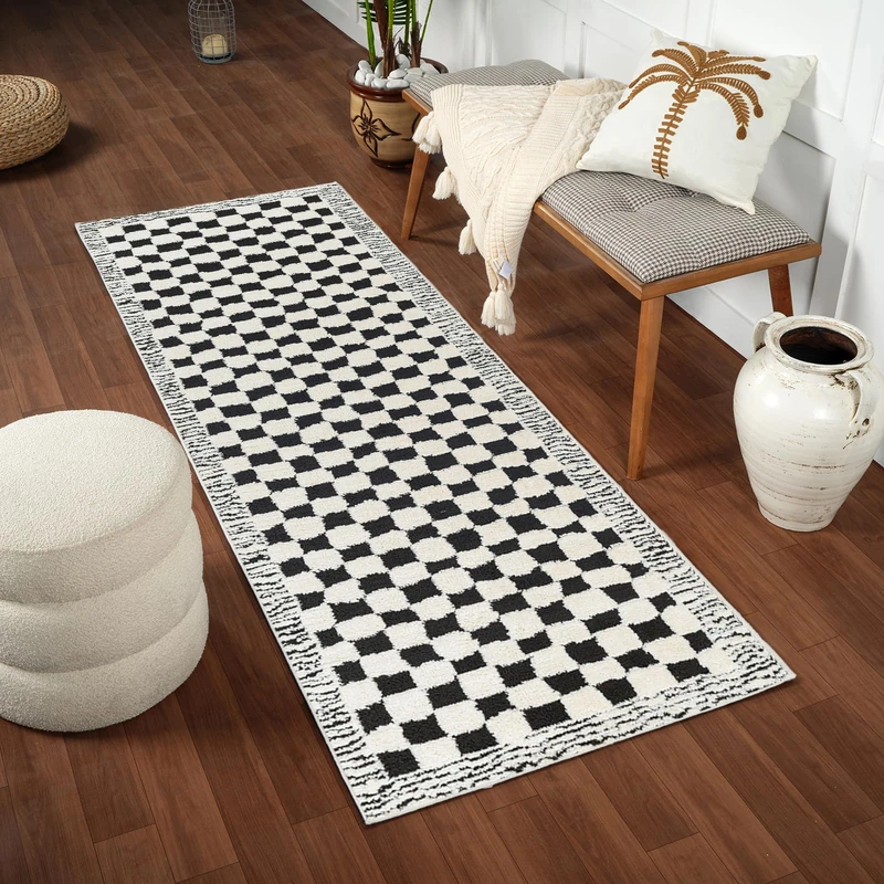 Livabliss Ekta Sanluri Shaggy Runner 80x220 cm, Hallway & Bedroom, Soft Plush Thick Pile, Neutral Boho Fluffy Style, Easy Care, Ivory Black - Image 1