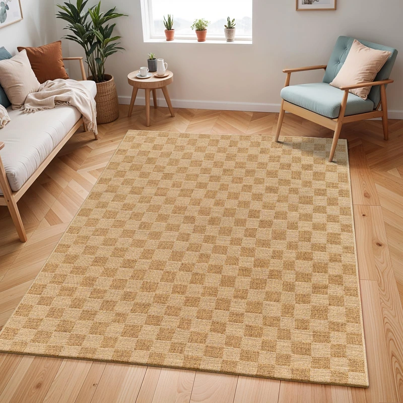 Livabliss Vanze Indoor Outdoor Rug - Large Boho Rugs for Living Room 160x213 cm Dining, Kitchen Carpet, Patterned Neutral and Coloured Rugs, Waterproof, Stain Durable - Amber and Tan