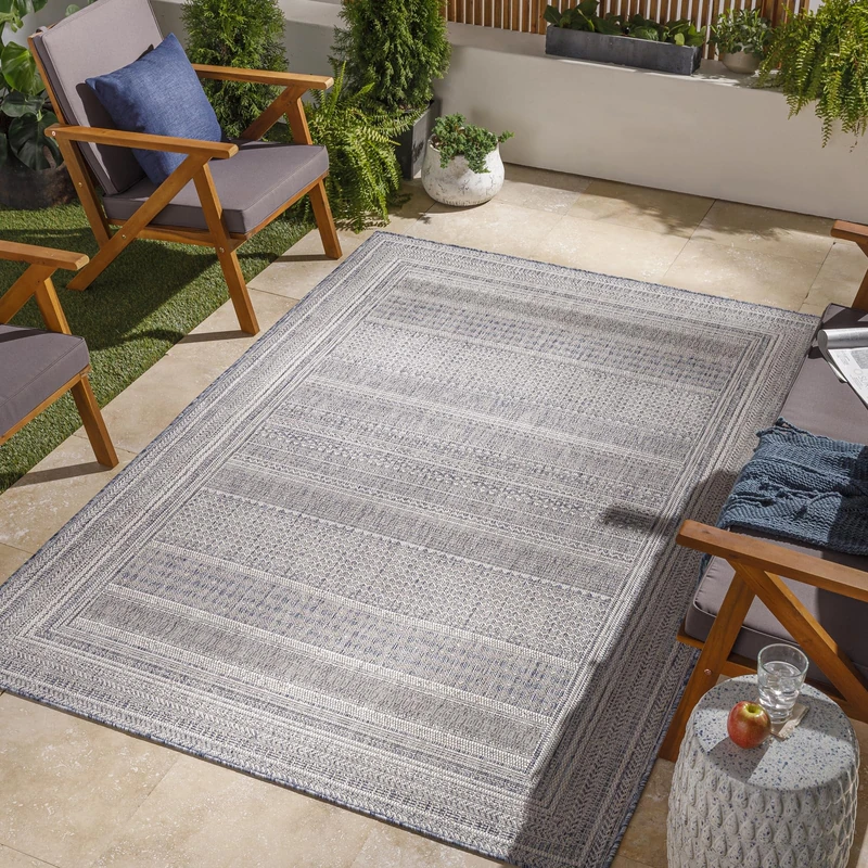 Livabliss Dingli Indoor Outdoor Rug - Large Boho Rugs for Living Room 120x170 cm Dining, Kitchen Carpet, Patterned Neutral & Coloured Rugs, Waterproof, Stain Durable - Cream and Dark Blue