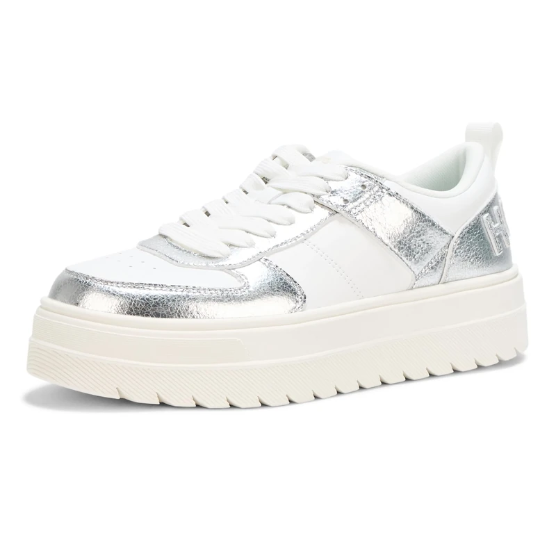 HUGO Women's Lyssa Platform Low Profile Sneaker, Metallic Silver/White, 3 UK - Image 1