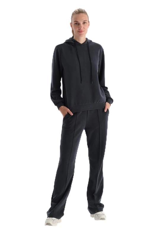 Dagi Women's Wide Leg Ribbed Basic Modal Trousers Pyjama Bottom, navy, M - Image 1