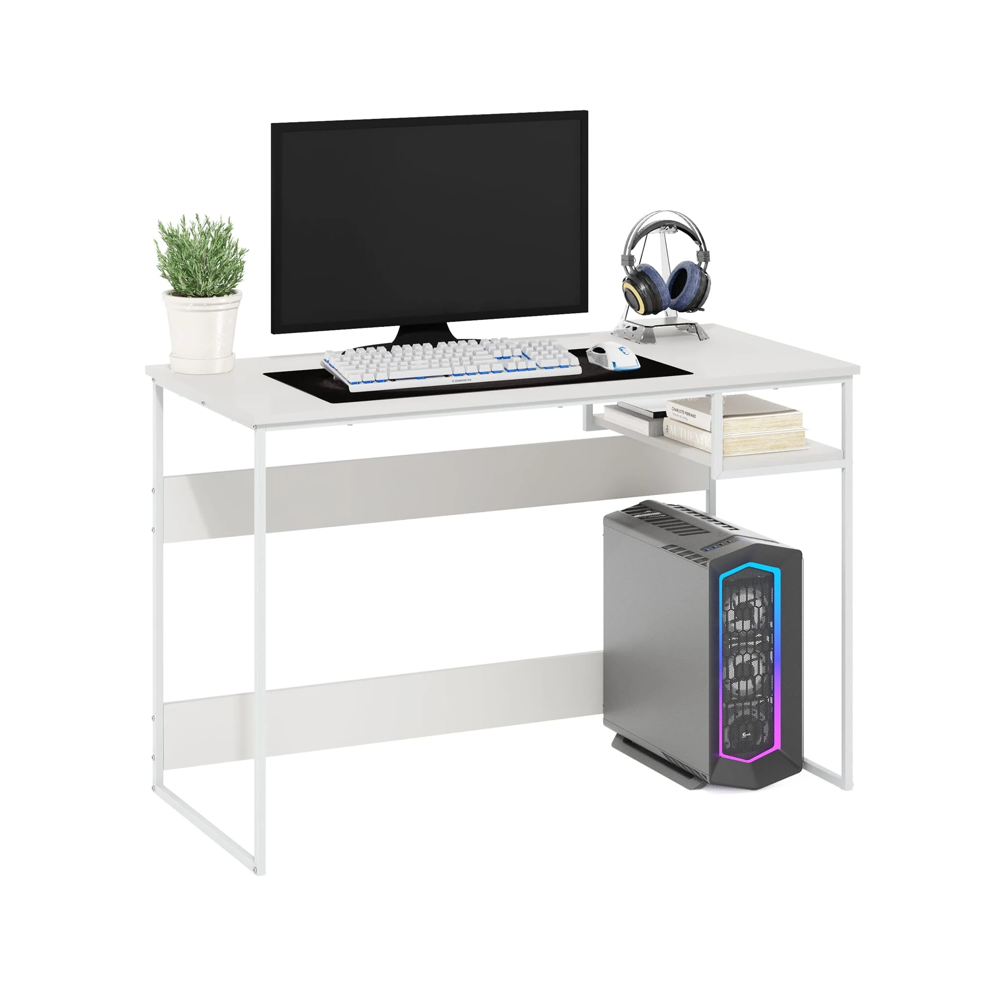 Furinno Moretti Modern Lifestyle Study Desk, 114cm(W), Solid White/White