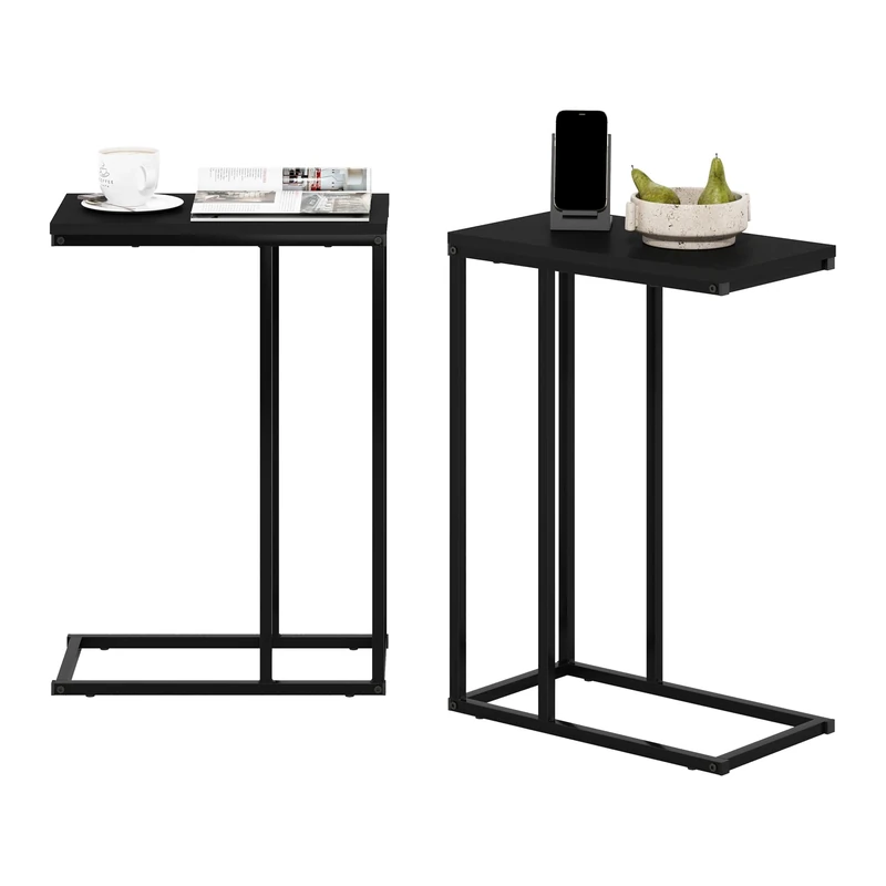 Furinno CAMNUS Side Table Set of 2, C-shape Sofa End Table for Couch, Metal Frame Night Stand, Bedside Table, for Living Room, Bedroom, Americano