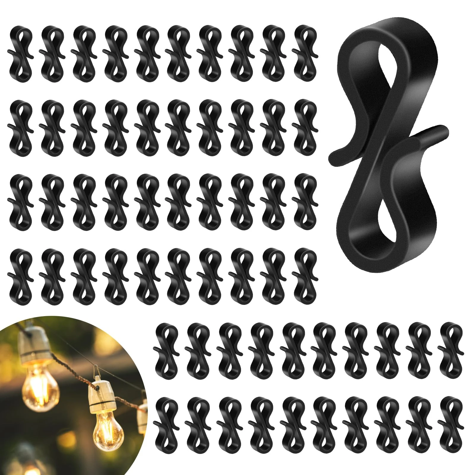 Gcstnn Gutter Hooks for Outdoor Lights, 120 Pcs Mini Plastic S Gutter Clips for Hanging Outside String Lights, Icicle Fairy Lights, Christmas Tree Decorations-Black