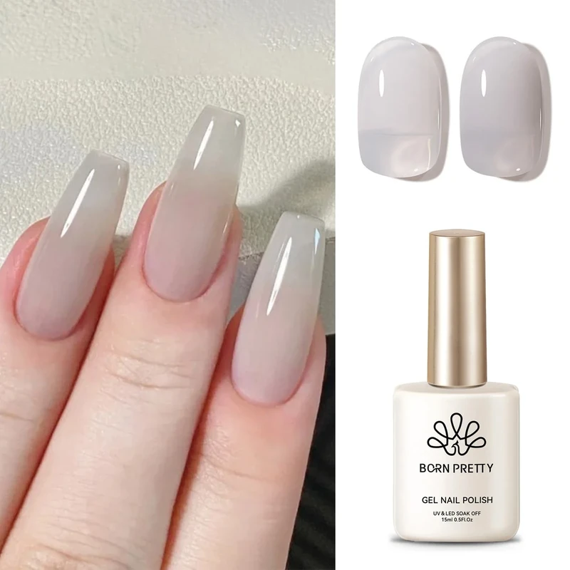 BORN PRETTY Jelly Gray Gel Nail Polish 15ml Natural Milky Arctic Grey Color Translucent Gel Polish Soak Off U V LED Jelly Sheer Nail Art