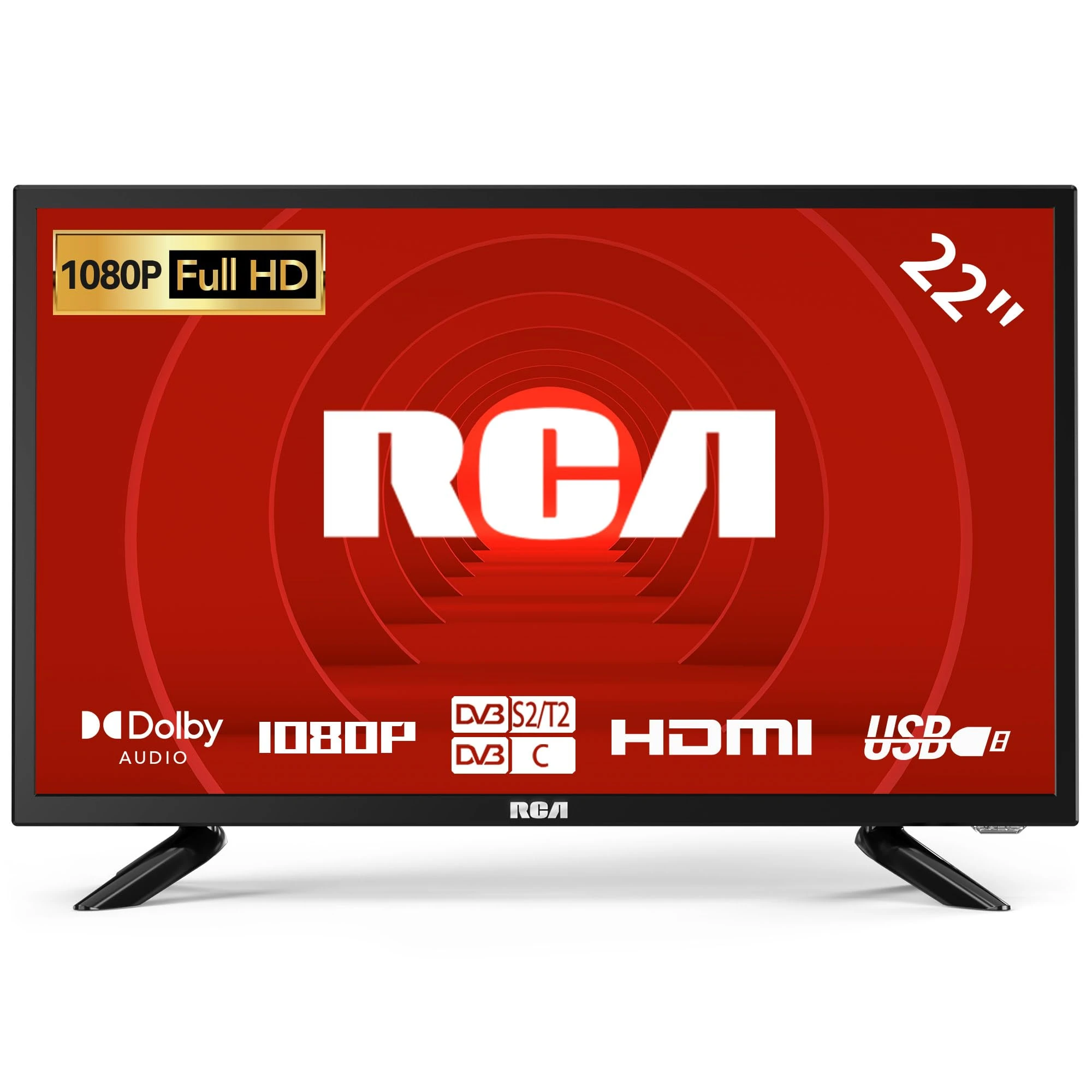 RCA 22 Inch FHD TV, Freeview DVB-T2-C-S2 Dolby Digital Audio, FHD LED Backlighting Display, HDMI VGA PC Audio SCART USB Record Media Player, Small Screen for Small Lounge Kitchen