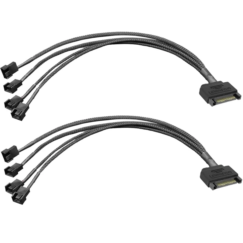 Gebildet 2pcs SATA to 4 Way 3 Pin / 4 Pin PMW 12V PC Case Fan Power Adapter Cable, 3-Pin or 4-Pin (PWM Connector) to 15 Pin SATA Computer Cooler Cooling Fan Power Cable