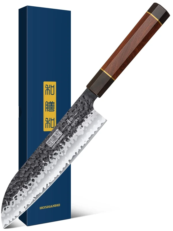 HOSHANHO Chef's Santoku Knife 7 Inch, Professional Japanese High Carbon Steel Chef Knife, Ultra Sharp Kitchen Knife with Octagonal Rosewood Handle