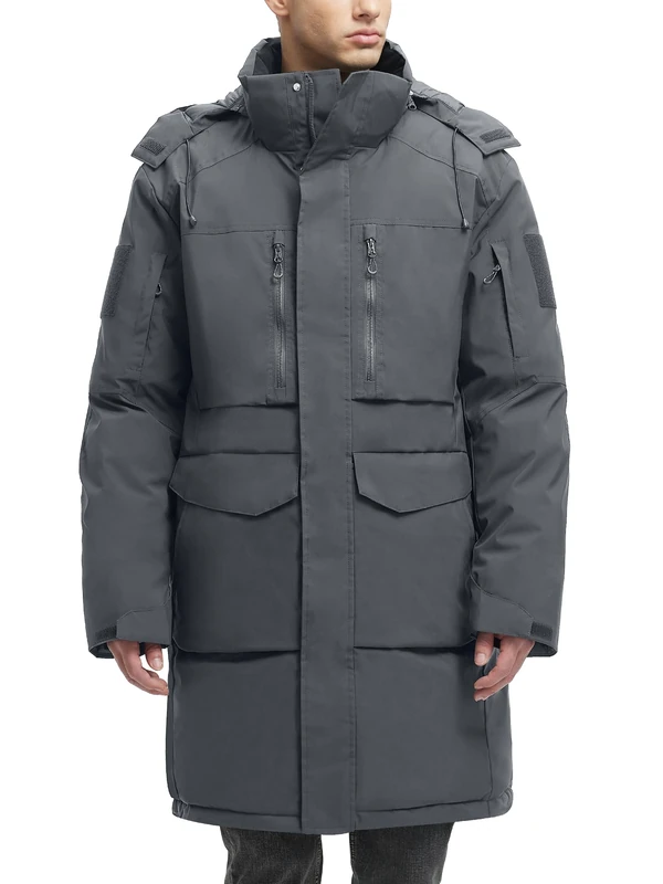 JAWERU Winter Coats For Men Winter Jackets Water Resistant Warm Thicken Parka Puffer Coat Long Down Jacket, Grey, X-Large