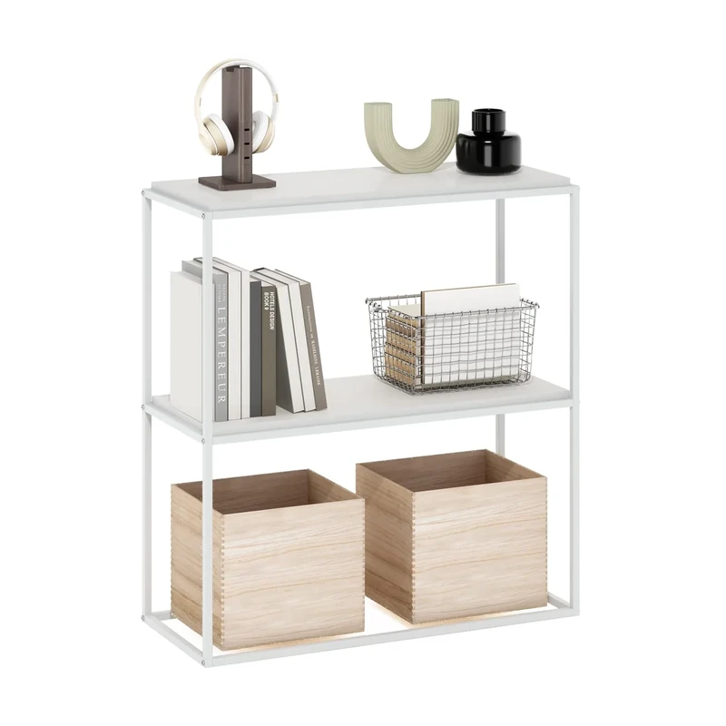 Furinno Moretti Modern Lifestyle Wide Stackable Shelf, 2-Tier, Solid White/White