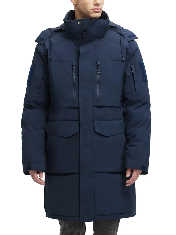 JAWERU Winter Coats For Men Winter Jackets Water Resistant Warm Thicken Parka Puffer Coat Long Down Jacket, Blue, Large