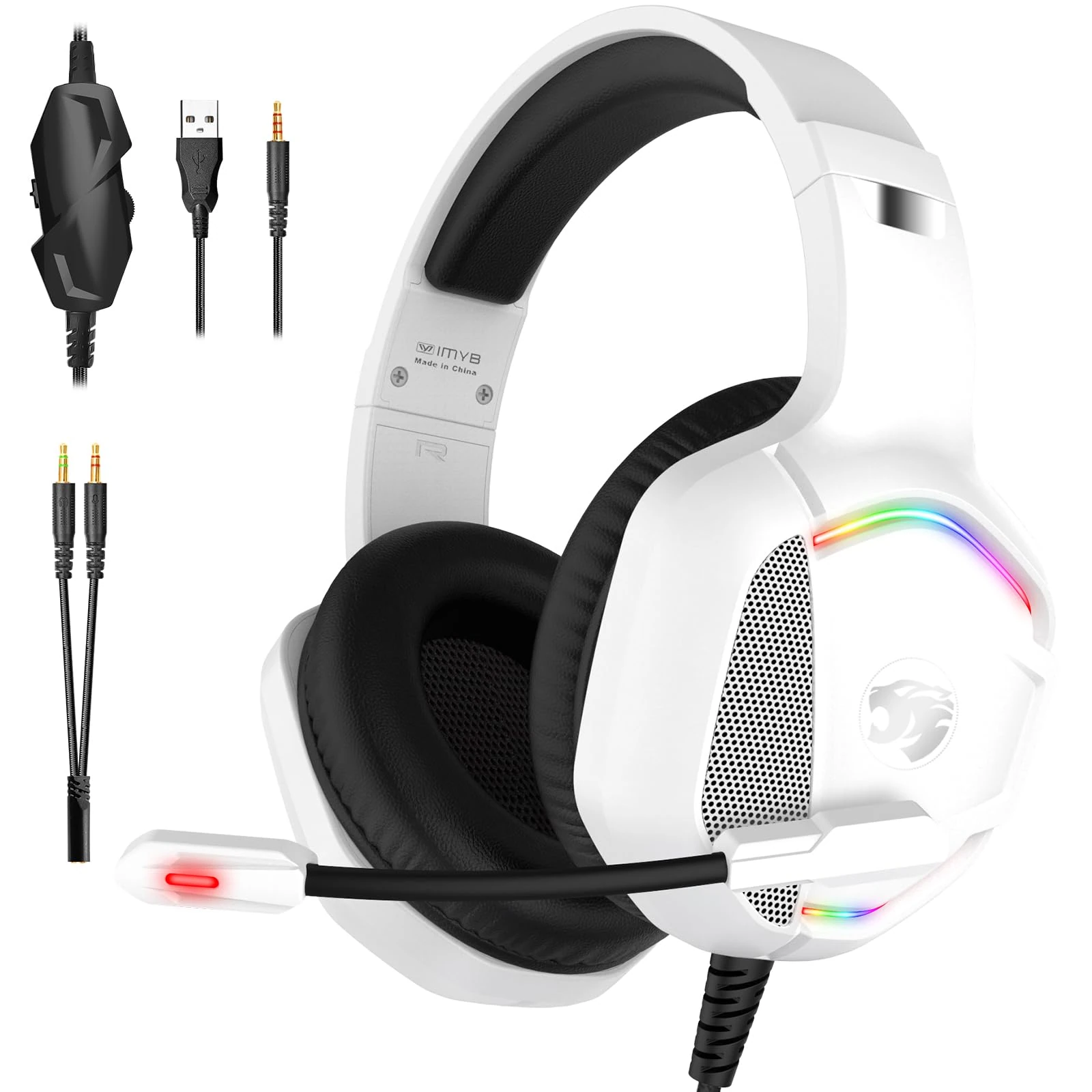 IMYB A36 Gaming Headset with Microphone for Pc, Xbox One Series X/s, Ps4, Ps5, Switch, Stereo Wired Noise Cancelling Over-Ear Headphones with Mic, RGB, for Computer, Laptop, Mac, Nintendo (BlackWhite)