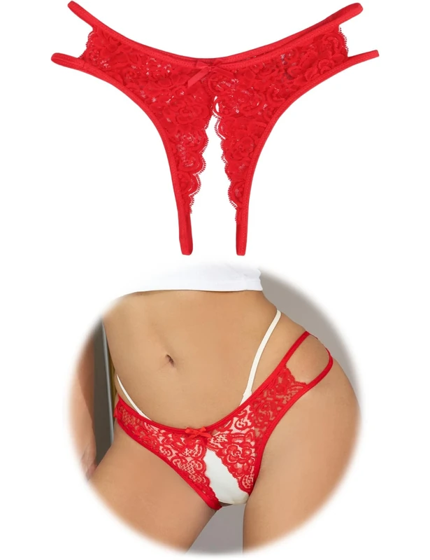 comeondear Sexy Thongs for Women Plus Size Ladies Crotchless Panties Lace French Knickers G-Strings Thongs Underwear Sexy Tanga Briefs Cheeky Thong Stretchy Bikini Bow Red UK 18