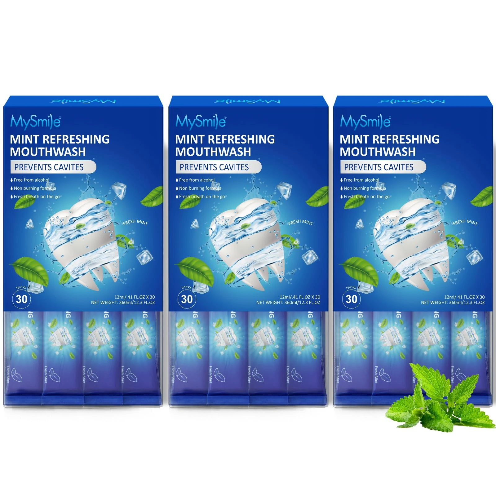 MySmile Mouthwash Alcohol Free, Mouth Wash for Adults, Fluoride Free, Fresh Mint, Travel Sachets (0.41 Fl Oz (Pack of 90))