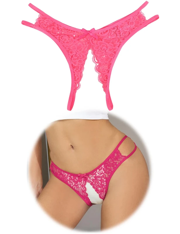 comeondear Sexy Thongs for Women Plus Size Ladies Crotchless Panties Lace French Knickers G-Strings Thongs Underwear Sexy Tanga Briefs Cheeky Thong Stretchy Bikini Bow Pink UK 18