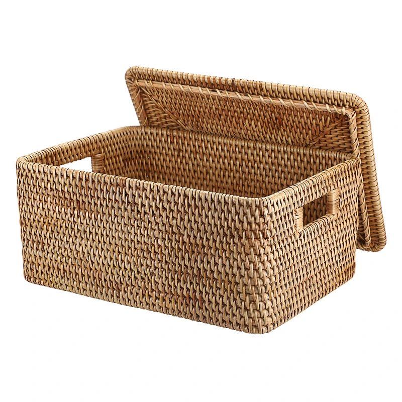 Hipiwe Natural Rattan Storage Basket with Handle Wicker Basket with Lid