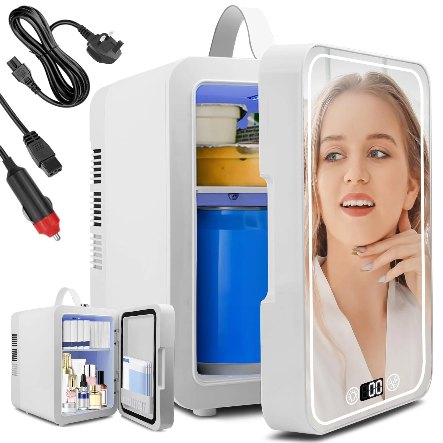 Gdsode Mini Fridge, 6L/6 Cans - Car/Home Mini Refrigerator with LED Display, Adjustable Temperature, Quiet Operation (25dB) for Drinks, Cosmetics, Snacks