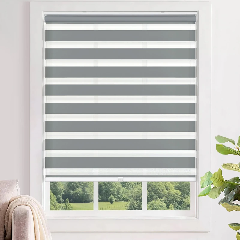 LazBlinds No Tools No Drill Cordless Zebra Blinds 36x72, Grey