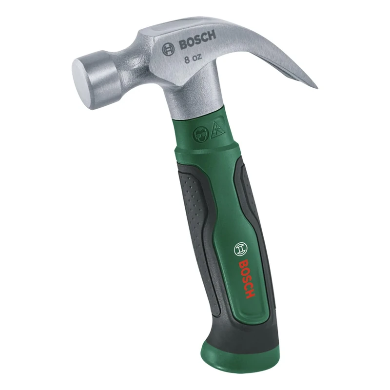 Bosch Claw Hammer 225g / 8oz (Stubby; Hard Striking Surface; Robust High-Carbon Steel; V-Shaped Claw; Comfortable Softgrip Handle with Fibreglass Core; Low Vibration