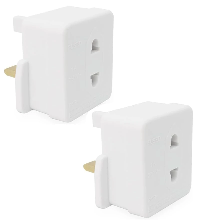 UK Electric Shaver Toothbrush Adaptor Plug -2 pin to 3 Pin Plug Socket Converter Plug - Heavy Duty Bathroom Shaver Plug Adaptor (pack of 2)