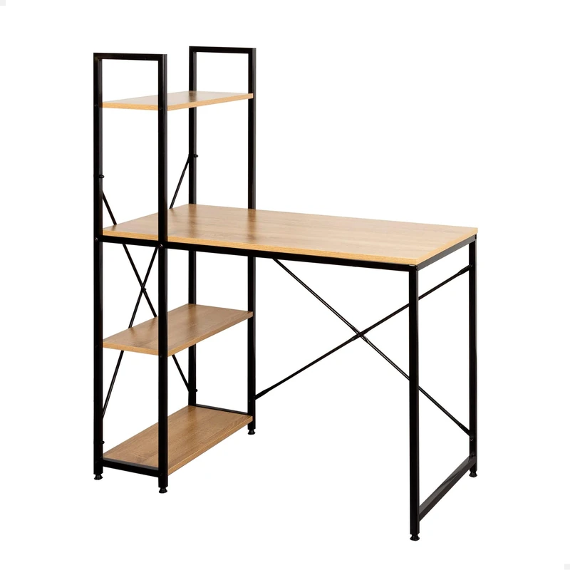 AKTIVE 18421 MAX Home Table Desk with Shelf, 100 x 52 x 120 cm, 3 Shelves, Wood Board, Black Steel Frame, Office and Study, Industrial, Adjustable Leveling Legs