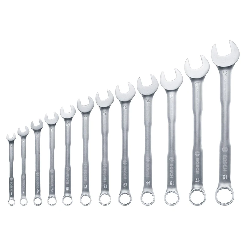 Bosch Combination Wrench Set 12-Piece (Robust Spanner Set for Universal Use; Chrome Vanadium; High Torque; Ring- and Open-Ended; Metric 6-19mm; Ergonomic Deisgn; Practical Storage)