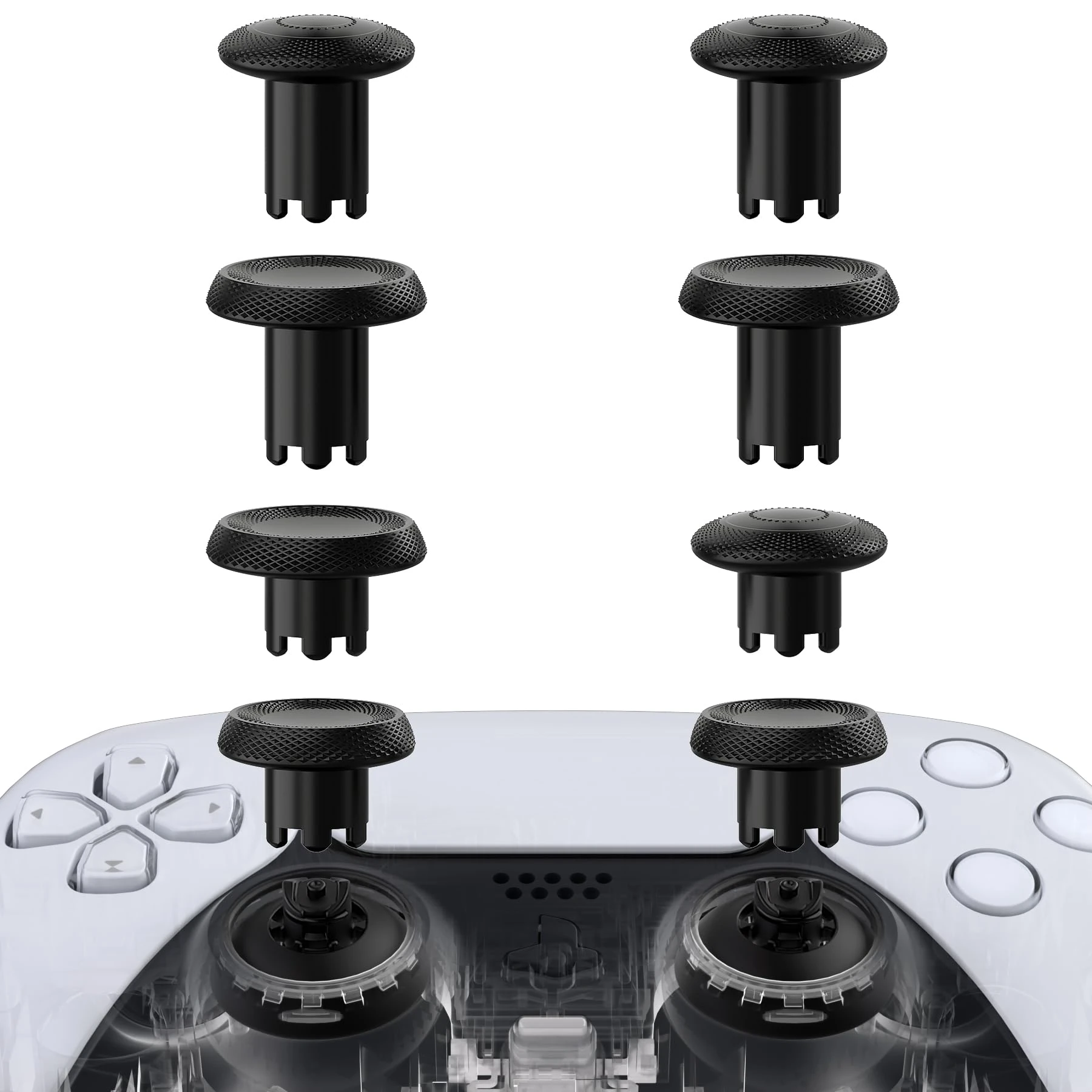 eXtremeRate ThumbsGear V3 Interchangeable Ergonomic Thumbsticks for PS5 Controller, Replacement Analog Thumb Sticks for PS4 Controller - 4 Height Adjustable Convex & Concave Grip Joysticks - Black