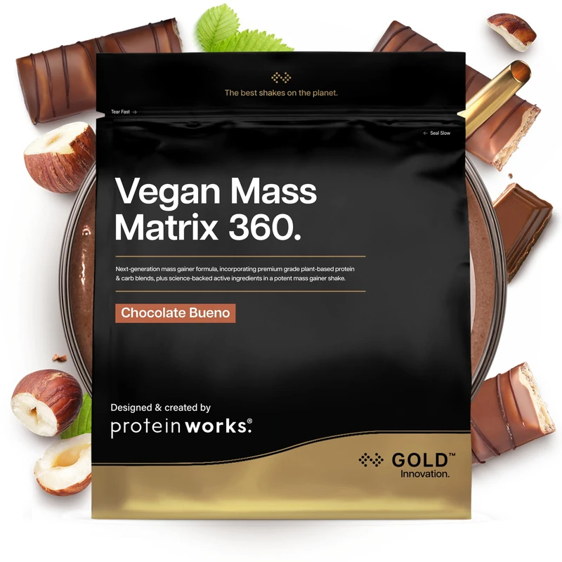 Protein Works | Vegan Mass Matrix 360 - GOLD Innovation, Vegan Mass Gainer, Weight Gain Supplement, Tri Protein Blend, Amino Acids, Post Workout Protein Shake, Chocolate Bueno, 10 Servings, 2kg
