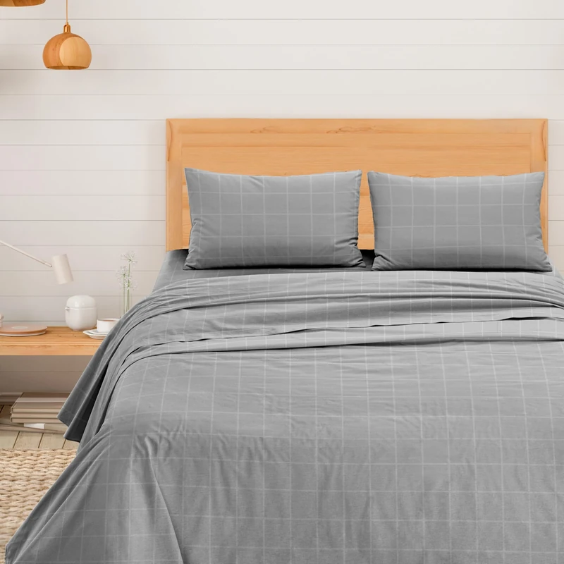 Ruggeri Bed Set – Made in Italy – 100% Pure Cotton Satin – Satin Collection (Grey Checks)