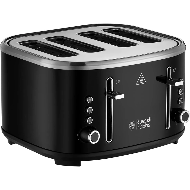 Russell Hobbs 4 Slice Toaster (Independent & Extra wide slots, 6 Browning levels, Frozen, cancel & reheat features with blue indicator light, removable crumb tray, Black) Stylevia 26292