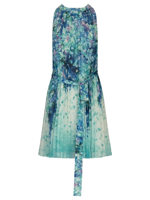 APART Fashion Women's Apart Kurzes Plisseekleid aus Leicht Körnigem Dress, Turquoise-Multicoloured, 14