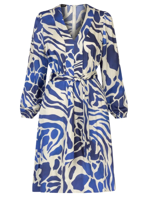 APART Fashion Women's Apart Kurzes Satinkleid mit Allover Druck Dress, Royal Blue-Cream, 14