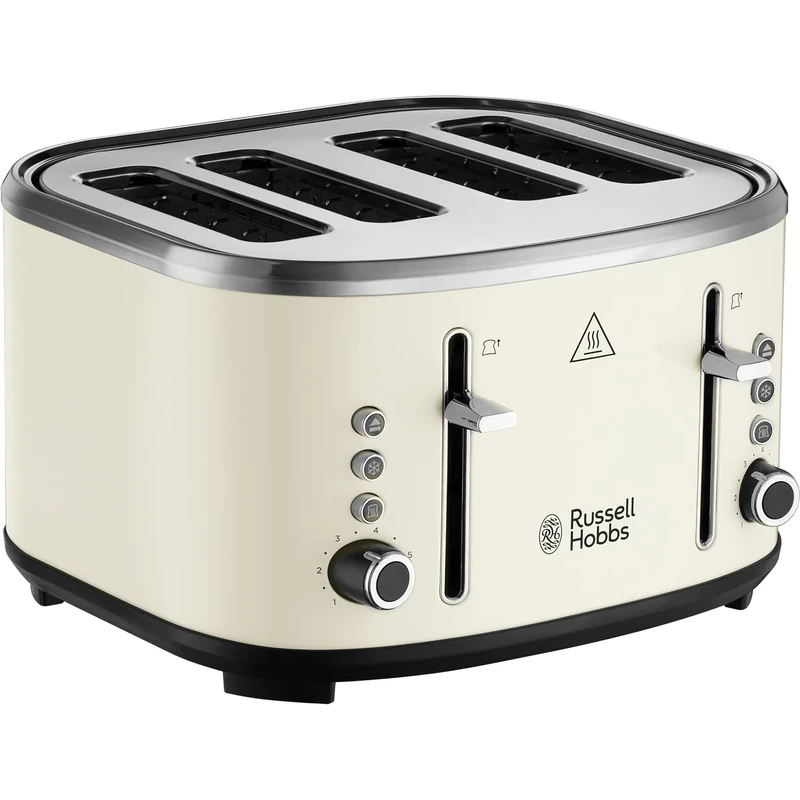 Russell Hobbs 4 Slice Toaster (Independent & Extra wide slots, 6 Browning levels, Frozen, cancel & reheat features with blue indicator light, removable crumb tray, Cream) Stylevia 26291