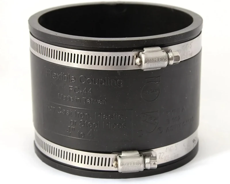 4" Rubber Coupling 110mm PVC Waste and Soil Drain Repair Pipe Coupler Inc Hose Clips- RUBBERC4 Flexible Repair Coupling
