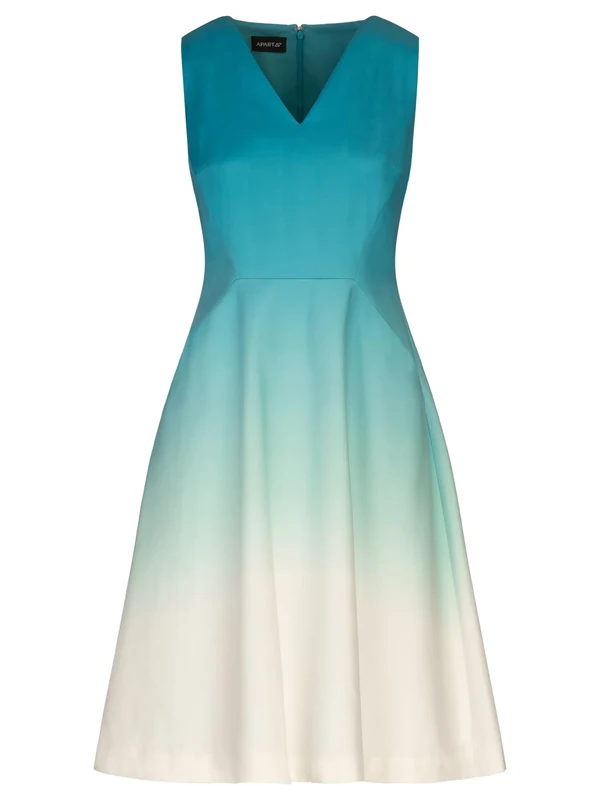Apart Short Satin Dress Made of Matt Shimmer Satin with Dip-Dye Effect, Turquoise-Cream, 16